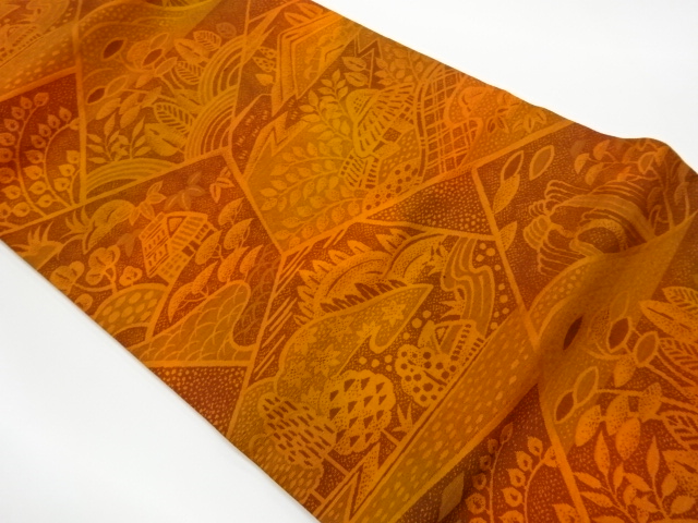 リサイクル　家屋風景模様織出し名古屋帯